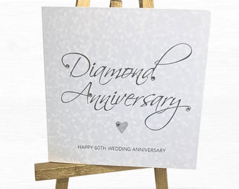 Handmade 60th Diamond Anniversary Card, Embellished Crystals