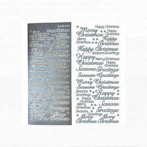 Christmas Peel Off Stickers, Silver Metallic Foil Mixed Sentiments Stickers for Handmade Cards, Gift Wrapping, Scrapbooking and Stationery