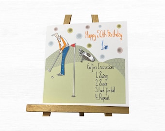 Tarjeta de cumpleaños personalizada con temática de golf, tarjeta de cumpleaños divertida hecha a mano con temática de golf para papá, hijo, esposo, hermano, amigo.