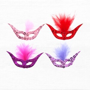 Ornement de masque de mascarade avec plumes et paillettes, 4 motifs scintillants, autocollant parfait pour la fabrication de cartes et les invitations à une fête