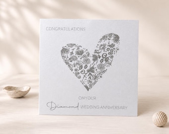 Handmade Diamond Wedding Anniversary Card, Mum and Dad 60th Wedding Anniversary Card, Luxury Card with Crystals