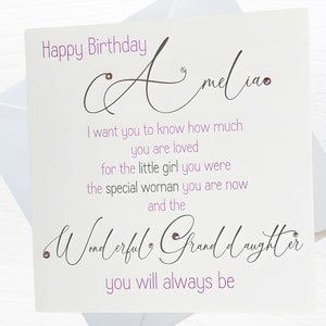 Carte d'anniversaire petite-fille - carte d'anniversaire personnalisée finie à la main avec des strass scintillants pour une petite-fille spéciale, carte pour elle