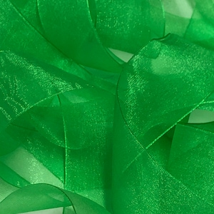 Green Sheer Organza Ribbon: Berisfords Meadow, Woven Edge