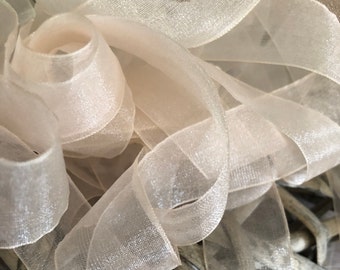 Cream Sheer Organza Ribbon, Berisfords UK, Super Sheer Ribbon, Woven Edge, Various Widths, Sold By The Metre