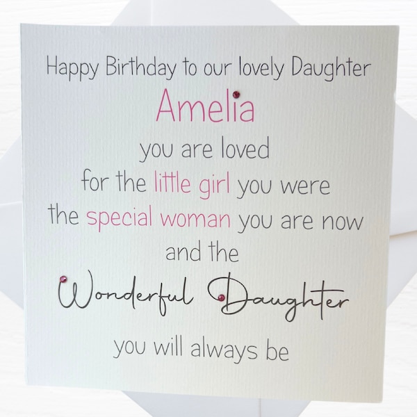 Personalised Daughter Birthday Card, Handmade Happy Birthday Daughter,  Greetings Card for Her, Wonderful Daughter, Special Daughter