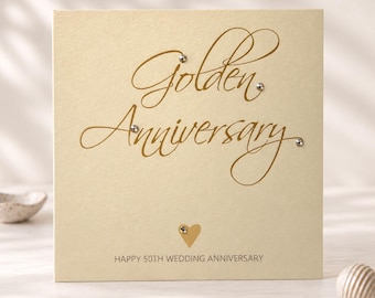 Golden Wedding Anniversary Card, Handmade 50th Wedding Anniversary Celebration, Luxury Card Mum and Dad, Grandparents, Friends