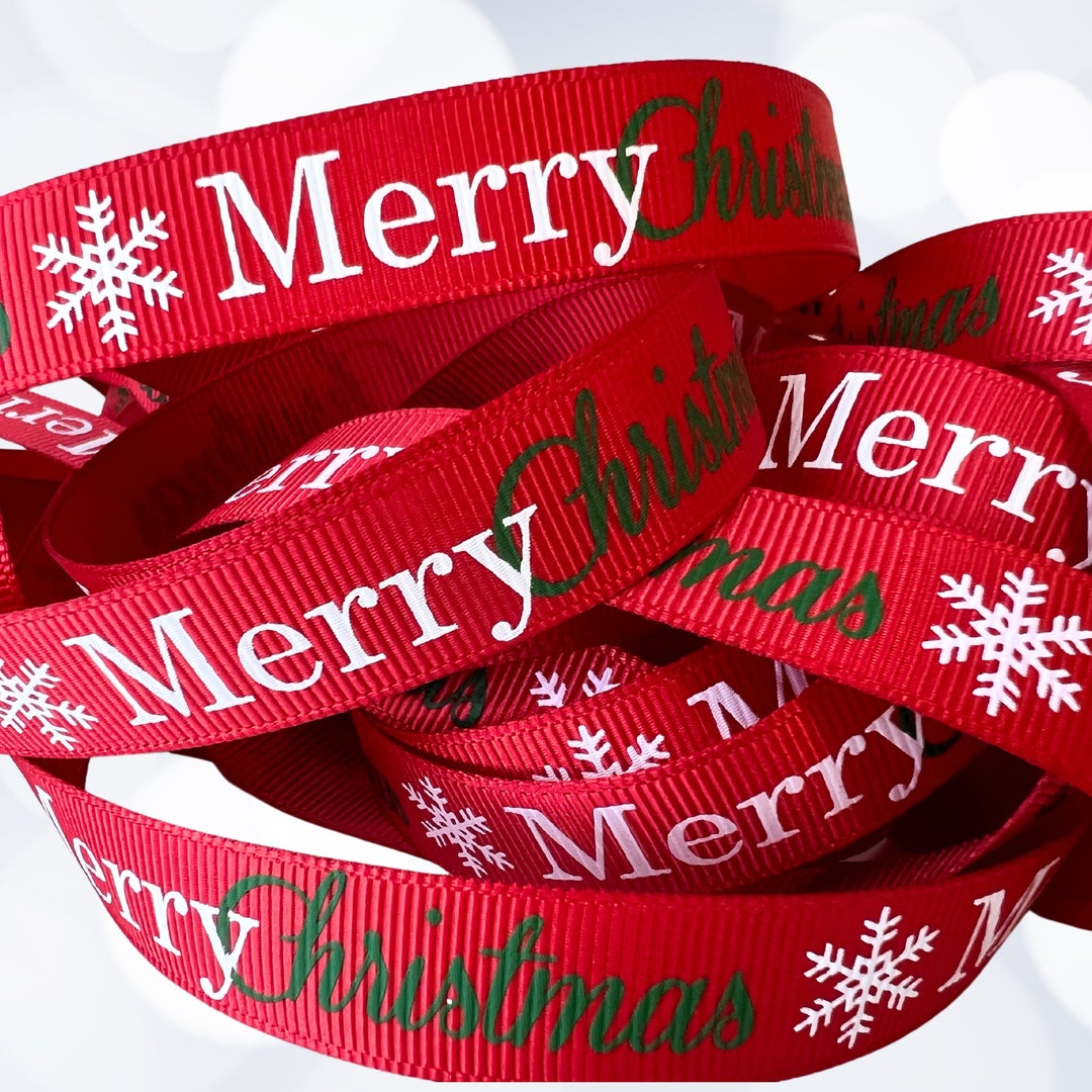 Red Grosgrain Christmas Ribbon With Merry Christmas Print, 16mm Wide