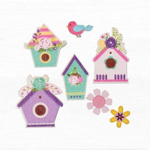 Vogelhaus Bastelverzierungen, 7er-Pack selbstklebende pastellfarbene Basteldekorationen für die Kartenherstellung, Scrapbooking und Journaling