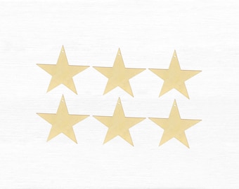 Estrella de madera en blanco, forma pintable de 10 cm con orificio para colgar de 3 mm, juego de seis