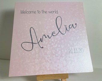 Personalised New Baby Girl Card, Cute Pink Welcome To The World Card, Handmade Card For New Born Baby Girl, Congratulations New Parents Card