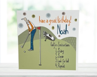 Carte d'anniversaire de golf personnalisée avec nom, carte d'anniversaire pour golfeur, carte d'anniversaire pour amateurs de golf, carte d'anniversaire drôle sur le thème du golf pour lui