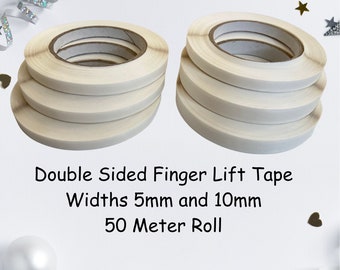 Double Sided Finger Lift Tape 5mm and 10mm Wide, 50mtr Roll, Permanent, Acid Free, Sticky Clear Adhesive Tape, Great for all Types of Crafts