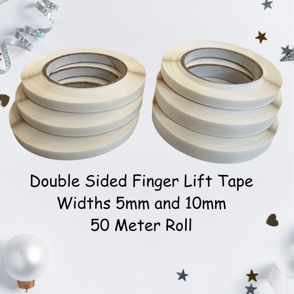Doppelseitiges Finger Lift Tape, 5 mm und 10 mm breit, 50 m Rolle, permanentes, säurefreies, klebriges, klares Klebeband, ideal für alle Arten von Bastelarbeiten