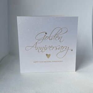 Carte d'anniversaire de mariage dorée, 50e anniversaire de mariage heureux fait main, carte de 50e anniversaire de luxe, carte d'anniversaire d'or