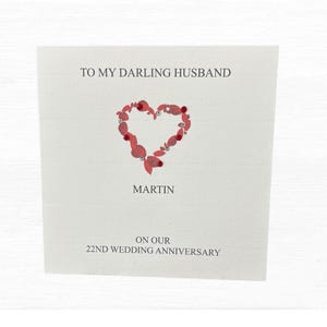 Carte d'anniversaire de mariage pour mari, carte d'anniversaire de mariage faite main personnalisée pour lui, cristaux transparents et rouges finis à la main