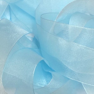 Blaues Organzaband, Berisfords Doppelseitiges Band mit gewebtem Rand, Kuchendekorieren, Blumenarrangement, Geschenkverpackung, Hochzeiten