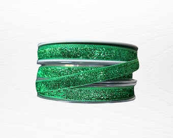 Green Velvet Glitter Ribbon, 10mm Sparkling Metallic Trim, Christmas Crafts, Gift Wrapping, Bows and Cardmaking