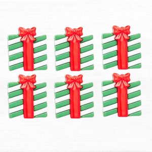Christmas Gift Box Buttons, Festive Red and Green Resin, Sewing Embellishments