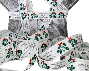 Mistletoe Christmas Ribbon, Festive Gift Wrapping, 15mm