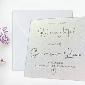 Personalisierte Hochzeitstagkarte für Tochter und Schwiegersohn, zeitgenössische alles Gute zum Hochzeitstag Karte, eine beliebige Anzahl von Jahren