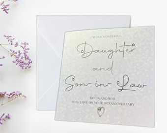 Personalised Daughter and Son-in-Law Wedding Anniversary Card, Contemporary Happy Wedding Anniversary Card, Any Number Number Of Years