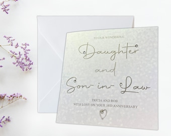 Personalised Daughter and Son-in-Law Wedding Anniversary Card, Contemporary Happy Wedding Anniversary Card, Any  Number Of Years