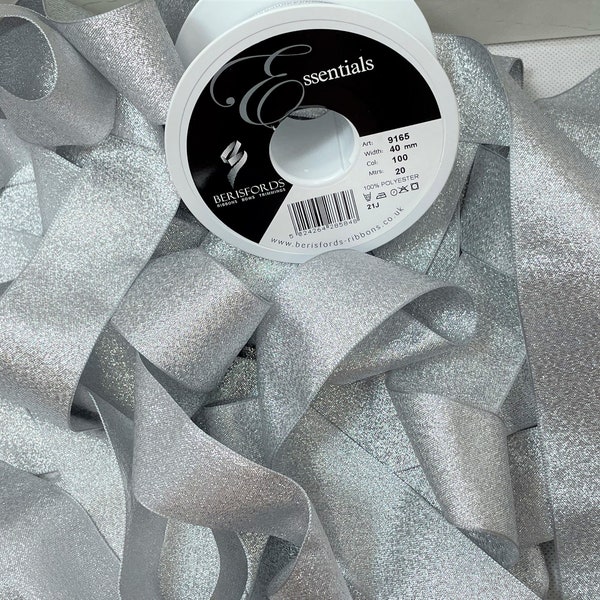 Silver Lame Ribbon From Berisfords Sparkling Glittering Metallic Ribbon 3,7, 15, 25, 40mm  Widths, Christmas, Weddings, Gift Wrapping, Bows