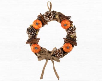 DIY Autumn Wreath Making Kit: Pumpkin, Pinecone & Cinnamon