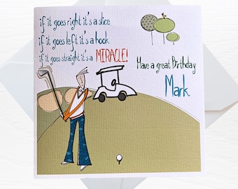 Fun Personalised Golf Birthday Card For Him, Handmade Humorous Happy Birthday Card For Golf Lovers, Dad, Son, Husband, Brother, Friend