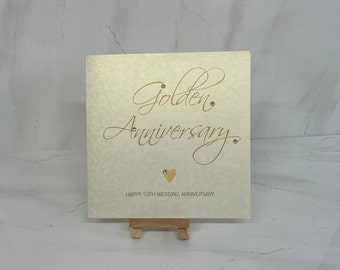 Golden Wedding Anniversary Card, Handmade Happy 50th Wedding Anniversary, Luxury 50th Anniversary Card, Golden Anniversary Card