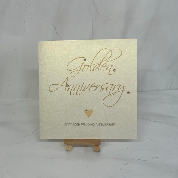 Golden Wedding Anniversary Card, Handmade Happy 50th Wedding Anniversary, Luxury 50th Anniversary Card, Golden Anniversary Card