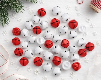 Red and White Jingle Bells: 10mm Matte Christmas Craft Bells, 20 Bells Per Pack