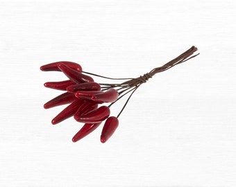 Kleine rote Chilischoten an Draht - Festliche Feiertage Dekor für Kränze und DIY Handwerk