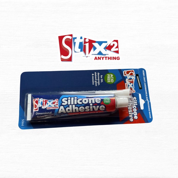 Colle silicone Stix2 pour découpage 3D et mosaïque, sans acide, transparent au séchage, à utiliser sur le métal, la céramique, le bois, le verre, le plastique et le carton