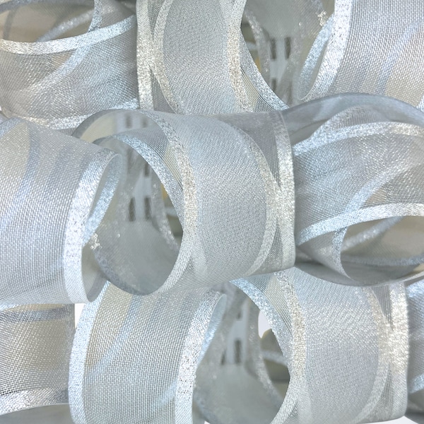 Silver Shimmering Sheer Ribbon with a Metallic Sparkle Edge, Sparkling Effect, 25 and 40mm Wide, Ideal for All Typres of DIY Craft Projects