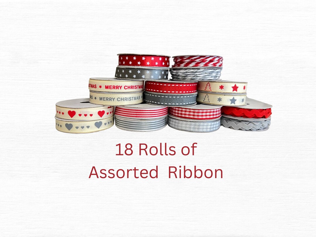 Grosgrain Ribbon Ric Rac Assorted Christmas Ribbon, 18 Rolls Grosgrain, Satin, Twine and Ric Rac ...