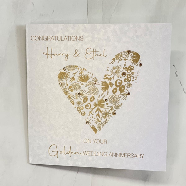 Biglietto di anniversario di matrimonio d'oro, biglietto personalizzato di felice cinquantesimo anniversario di matrimonio per amici, genitori, biglietto di matrimonio fatto a mano per cinquant'anni