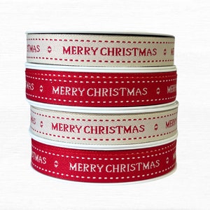 Merry Christmas Band, Rot und Creme Webband, 15 mm breit, 1mtr, 3mtr und 5mtr Länge, Perfekt für alle Arten von Weihnachtshandwerk