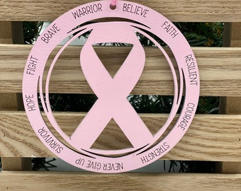 Breast Cancer Ornament, Survivor decoration, Wood Ornament, Christmas Decor, Holiday gifts, Breast Cancer Ribbon