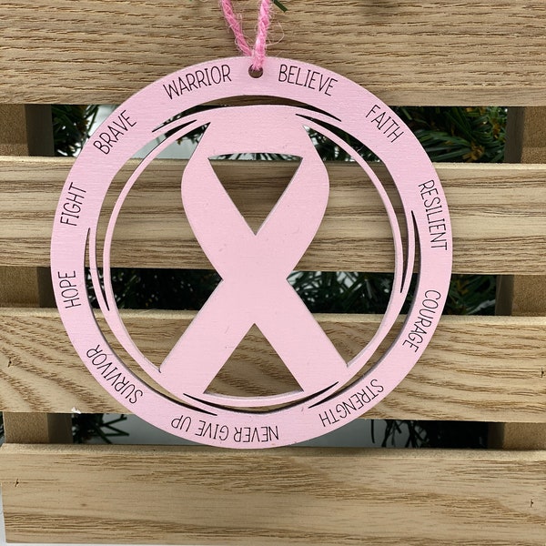Breast Cancer Wood Ornament Svg Etsy