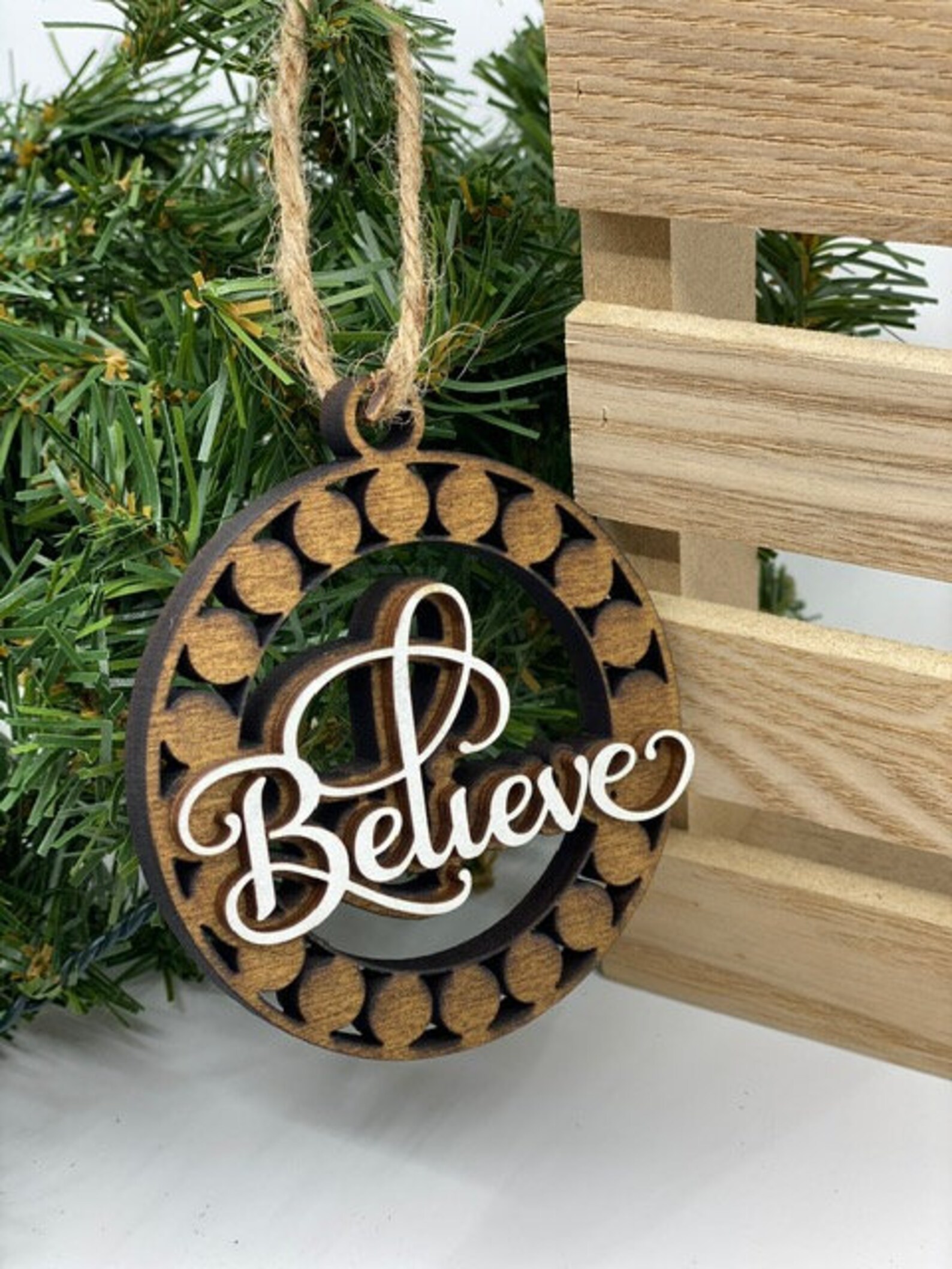 Layered Wood Ornaments Word Ornaments include Believe Joy Etsy