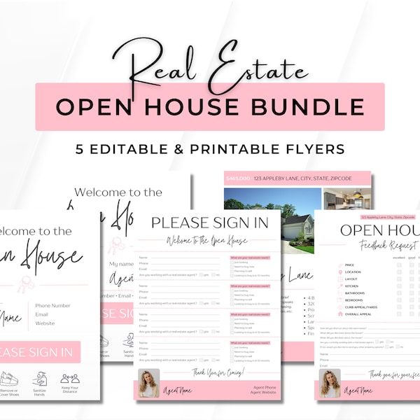 Editable Open House Sign-In Sheets Real Estate Printable Real Estate Marketing Open House PDF Instant Download Editable Template