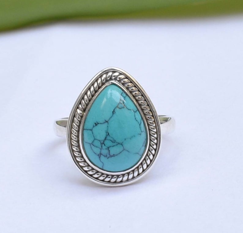 Gift For her jewelry Turquoise Ring 92.5/% Silver Ring Gift for Anniversary Solid Sterling Silver Ring Natural Turquoise Handmade Ring