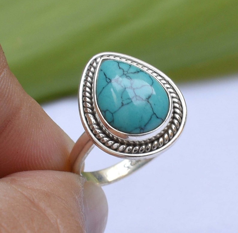 Gift For her jewelry Turquoise Ring 92.5/% Silver Ring Gift for Anniversary Solid Sterling Silver Ring Natural Turquoise Handmade Ring