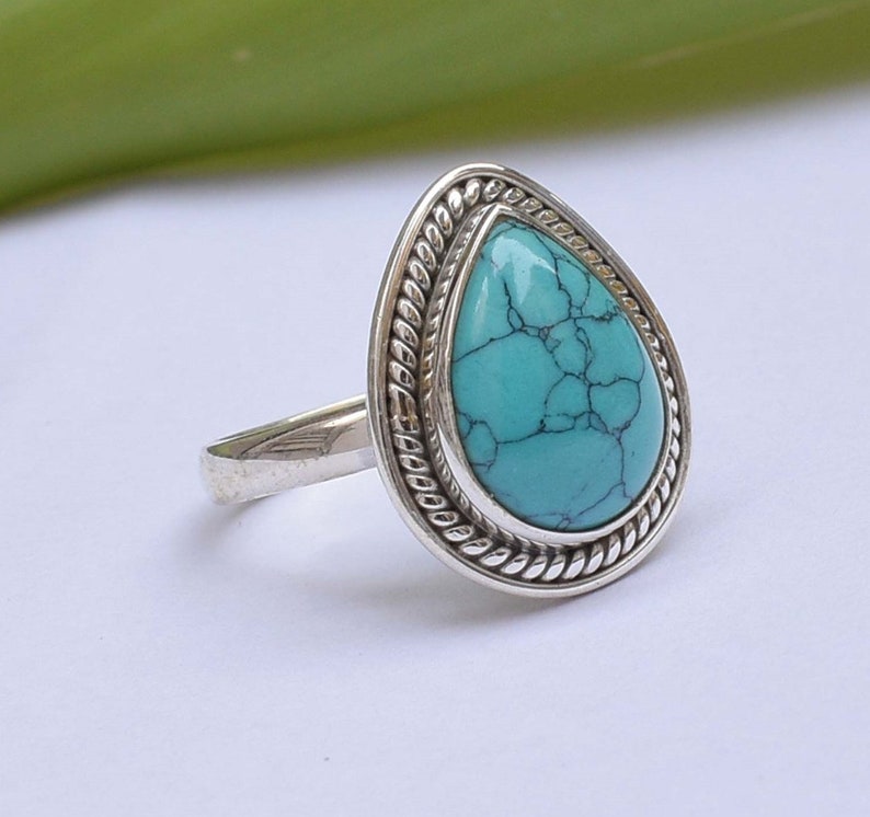 Gift For her jewelry Turquoise Ring 92.5/% Silver Ring Gift for Anniversary Solid Sterling Silver Ring Natural Turquoise Handmade Ring