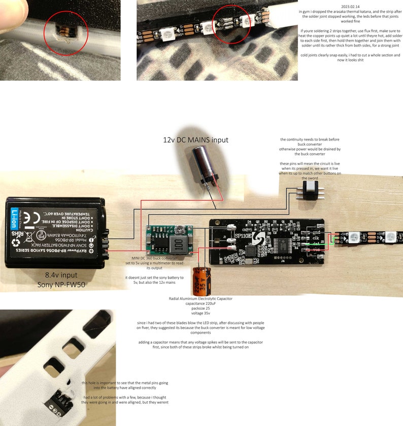 Pode incluir: Um diagrama que mostra a fia&ccedil;&atilde;o de uma fonte de alimenta&ccedil;&atilde;o de 12V DC para um conversor buck, um capacitor eletrol&iacute;tico de alum&iacute;nio radial e uma bateria. O diagrama inclui r&oacute;tulos de texto para cada componente, incluindo "Entrada 12V DC MAINS", "Entrada 8,4V", "Sony NP-FW50", "Conversor buck MIN DC 360", "Capacitor eletrol&iacute;tico de alum&iacute;nio radial" e "SP110E".
