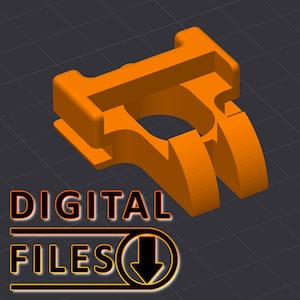 Puede incluir: Objeto naranja renderizado en 3D con una forma única, con una parte superior rectangular, una abertura central y dos soportes curvos. Las palabras "DIGITAL FILES" se muestran con una flecha hacia abajo.