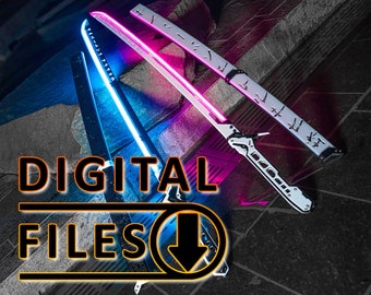 Cyberpunk 2077 RGB Arasaka thermische katana + omhulsel + tutorials (COMPLEET 3D-PRINT digitaal project)