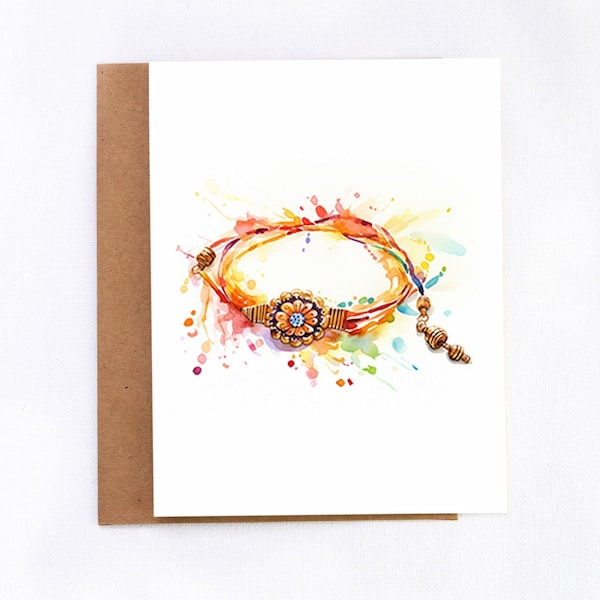 Rakhi Card | Beautiful Rakhi Water Color Style Greeting Card for Raskhya Bandhan Celebration