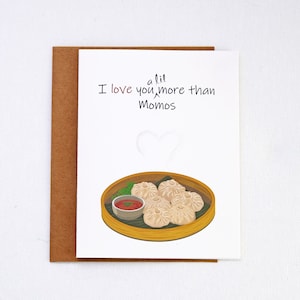 Tarjeta de felicitación momo/nepalí, tarjeta divertida, tarjeta para amantes de la comida, tarjeta de felicitación india, comida nepalí, comida india, arte desi, arte del sur de Asia, hecha a mano